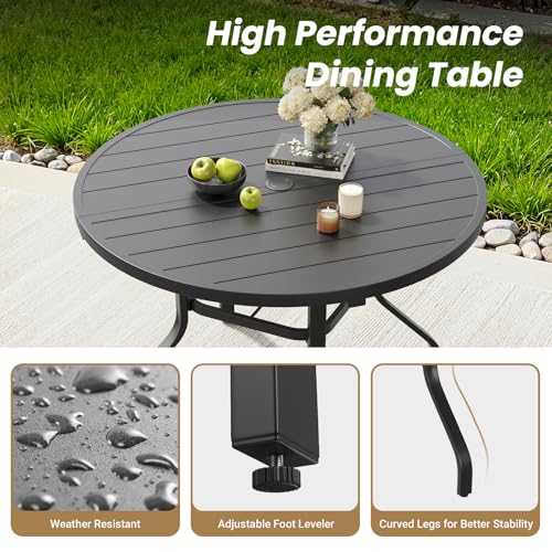 Image of Soohow Outdoor Dining Set for 4, 5-Piece Round Table Patio Dining Set, 4 x Swivel Patio Chairs and 1 x 41 Round Outdoor Dining Table, for Poolside, Backyard and Proch