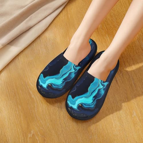 Blue Marble And Gold Print House Slippers For Women And Men,Soft Slippers With Memory Foam,Non-Slip Indoor Home Shoes4