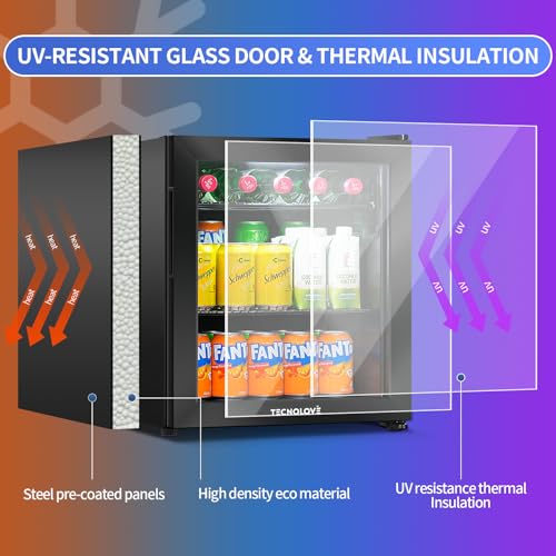 Beverage Refrigerator Cooler,Mini Fridge,Free Standing,1.6 Cu.Ft Cools Down To 32 ℉,Stainless Steel,LED Touchscreen Digital Temp Control,Under Counter,Double-layer Glass Door,Adjustable Shelves,Black - Image 6