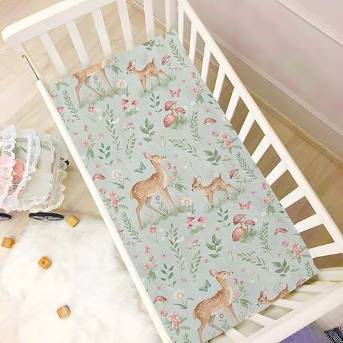 Image of Burbuja Fitted Crib Sheet for Girls and Boys, Woodland Fawn Soft Breathable Crib Sheet for Standard Crib and Toddler Bed Mattresses, 27 x 39 in