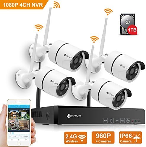 Wireless Security Camera System - Forcovr 4CH 1080P HD Home Surveillance Recorder NVR System Wifi Kit with 4PCS 960P Waterproof Night Vision Outdoor Bullet Cameras,Remote View,Motion Alerts 1TB HDD