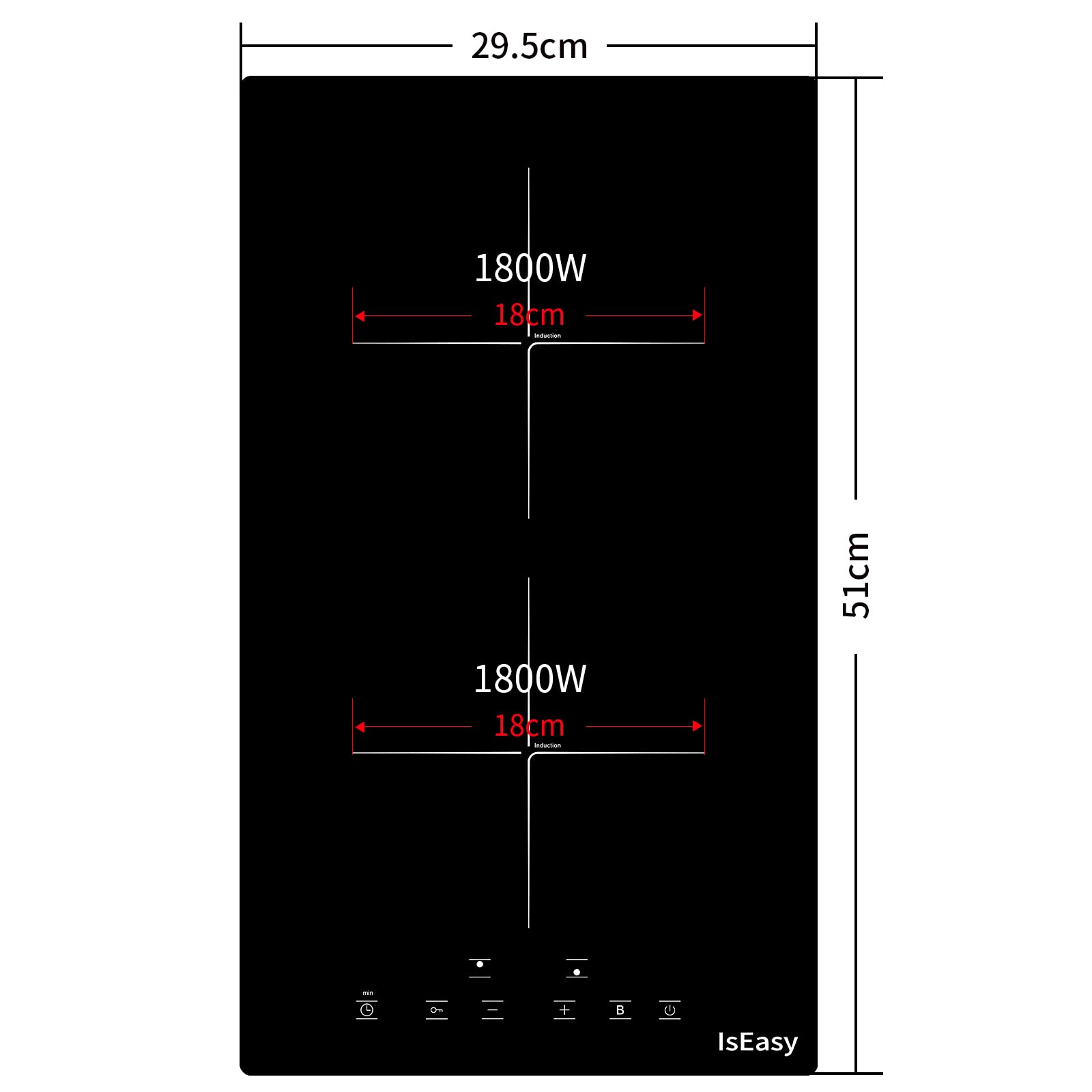 Plaque à induction IsEasy, 2 zones, 3400 W, commandes tactiles, 9 niveaux de puissance, fonction Boost, 220-240 V