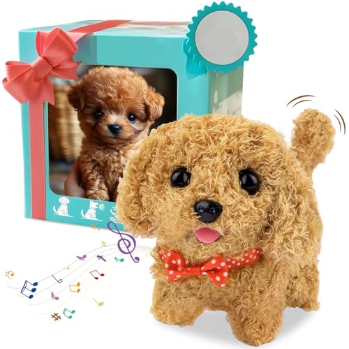 OZXVXZO Elettronico Cane Giocattolo che Cammina e Abbaia, Cagnolino che Abbaia e Cammina Giochi Bambini, Bambina Peluche Cane Realistico Animali Giocattolo per Bambini