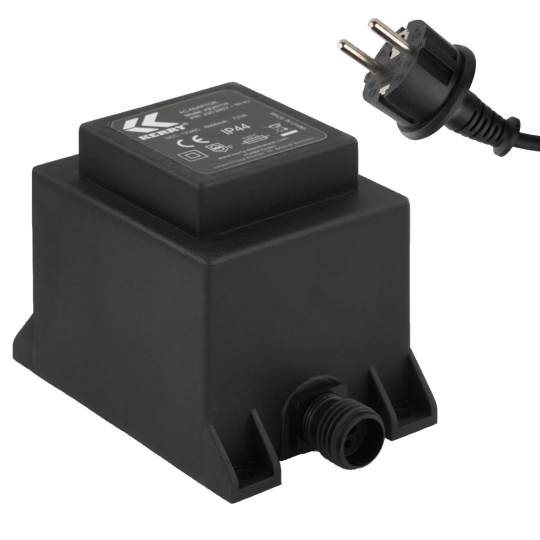 Netzteil 72 Watt IP44 für Außenbereich, LED-Trafo, Transformator 230V auf 12V, 6000mA Wechselstrom Netzstecker 2 Polig, 12V Adapter, Netzteil-Adapter, Netzgerät, Netzadapter