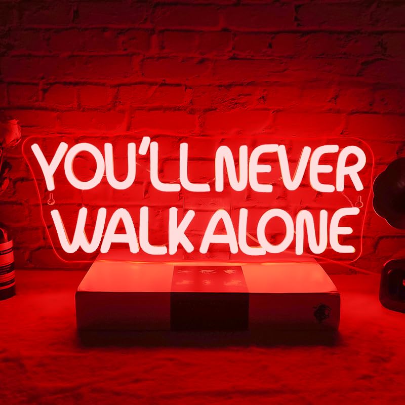 WLHOPE You'll Never Walk Alone Neon Signs for Wall Decor Red LED Lights Decorations for Art Room Bedroom Birthday Party Men Cave, Best Gift for