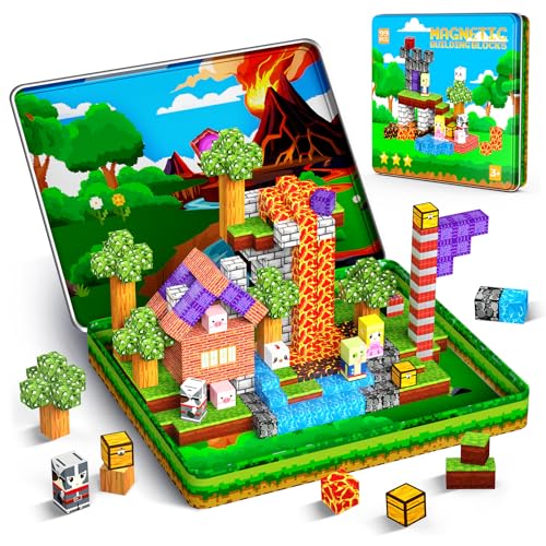iKidiki 99 Stück Magnetische Bausteine Reiseset Spielzeug ab 3 4 5 6 Jahre Junge Mädchen Reisespiele Kinder Ostergeschenke Junge 3-6 Jahre Flugzeug Beschäftigung Kinder Magnetische Blöcke