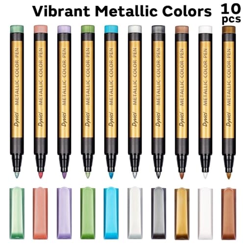 Image of Dyvicl Metallic Markers Paint Marker Pens - Medium Tip Metal Art Permanent Marker for Black Paper, Card Making, DIY Photo Album, Painting Rocks, Glass, Set of 10