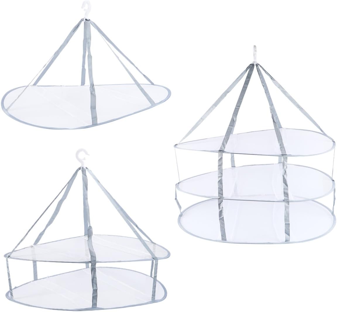3pcs Household Clothes Drying Basket Set, Mesh Sweater Hangers with Single, Double, and Triple Layers, Breathable Laundry Storage for Indoor Drying and Delicate Garments