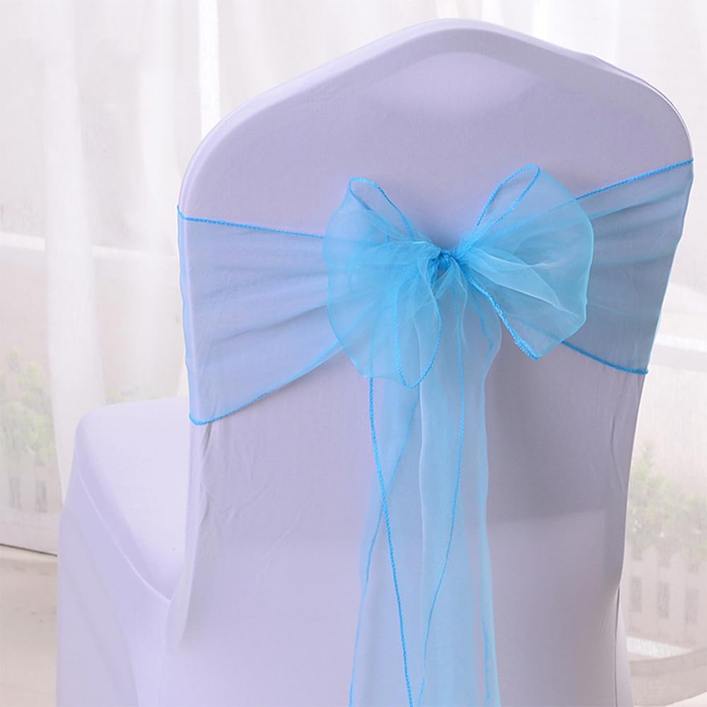Stuhldekoration aus Organza für Hochzeiten, Knotenbänder, Stuhlschleifen für Partys, Bankette, Veranstaltungen, Dekorationen, Blau, 10 Stück