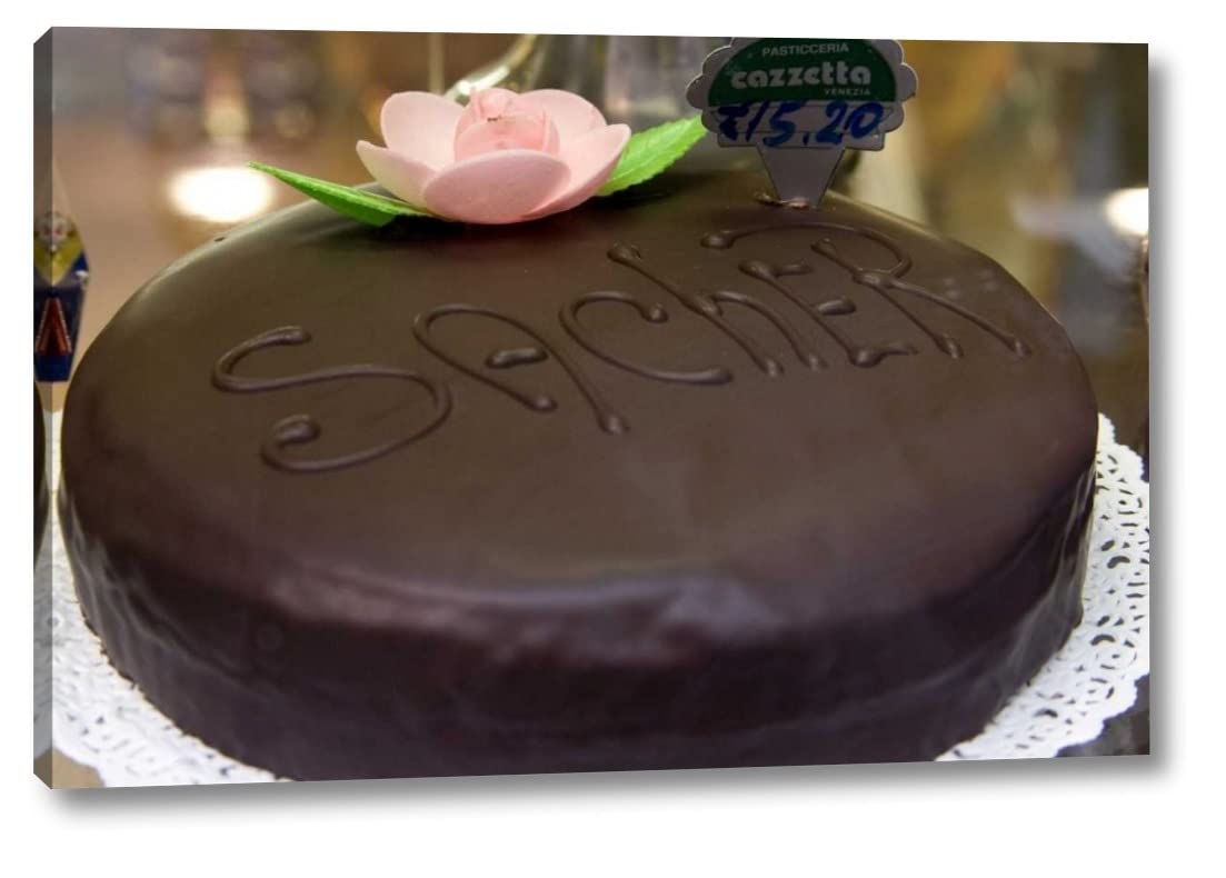 Italy, Venice Chocolate cake in a bakery window by Wendy Kaveney - 19" x 30" Canvas Art Print Gallery Wrapped - Ready to Hang