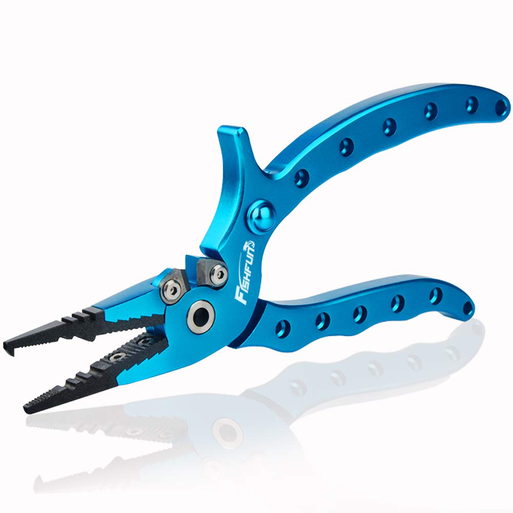 Fishfun Fishing Pliers, Hook Remover Split Ring Fish Pliers, Locking Aluminum Saltwater Resistant Fishing Tool, Fishing Accessories for Men, Sheath Lanyard Included