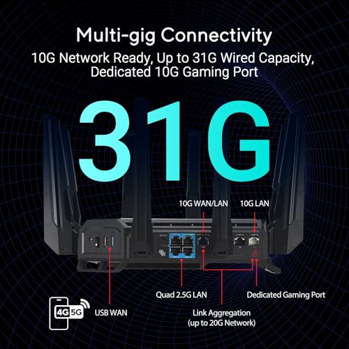 Router gaming GT-BE19000 Tri-band WiFi 7 (802.11be), Per Modem Operatore e ONT, Banda 320 MHz e 4096-QAM, Doppie Porte 10G, Accelerazione di Gioco a Triplo Livello, AURA RGB, Supporto AiMesh - Router - Immagine 4
