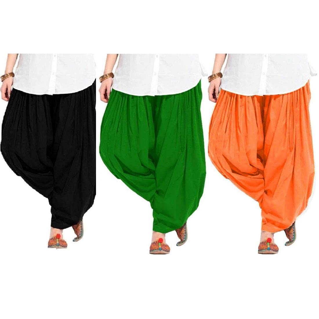 Raiment Women's Cotton Regular Fit Solid Ankle Length Harem Pant Pack of 3 [Multicolor, Freesize-BGO]