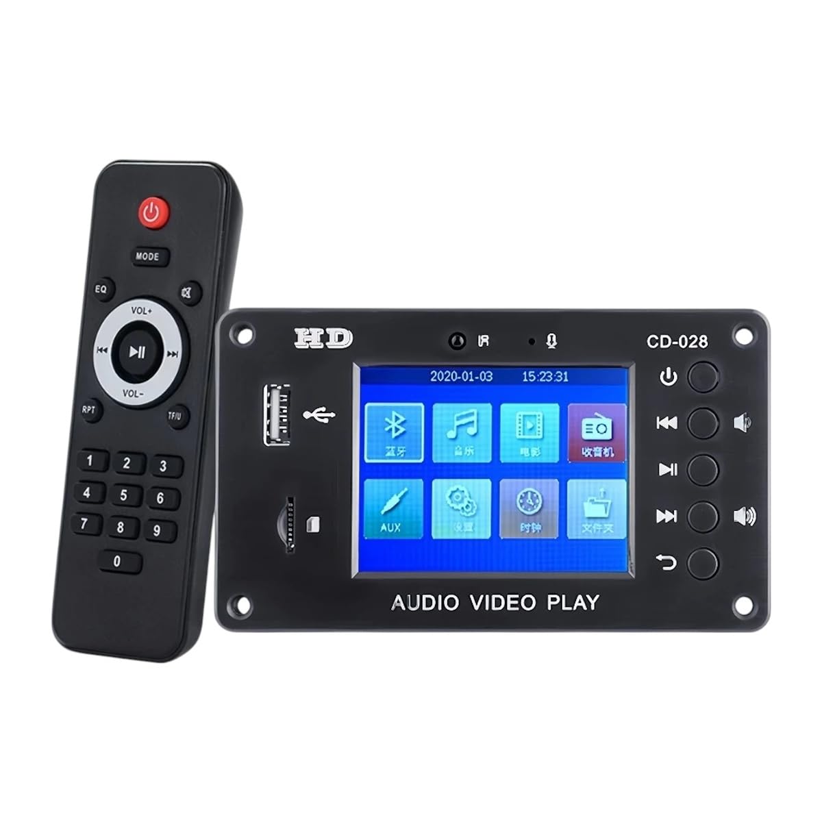 2.8 - Inch MP3 Decoder Board BIIuetuoth Car Synchronization Lossless MP4 MP5 Player Video Audlo Time Alarrm Clock FiM Raydi0 USpB TF