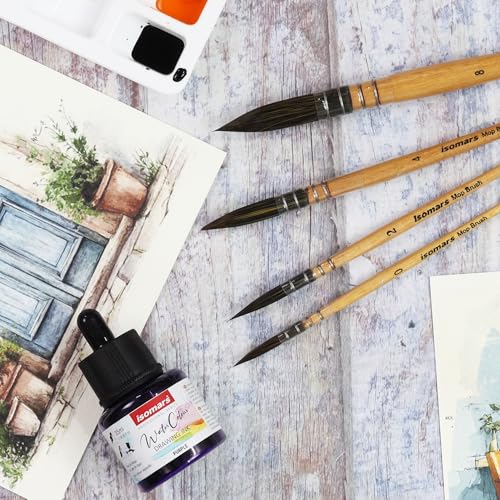 Image of Isomars Mop Brush Set of 4 - Professional Watercolor Paint Brushes with Natural Wooden Handles - Ideal for Watercolor, Acrylic, Gouache, and Ink - Artist Grade Soft Synthetic Hair (Mop Brush Set)