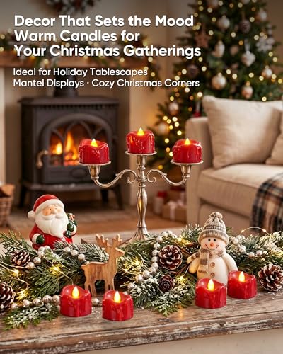 Image of Homemory 48-Pack Halloween Red Dripping Flameless Tea Lights, Battery Operated Flickering LED Candles, Safe for Pumpkins, Party & Holiday Decor, 1.58 inch D x 1.2 inch H, Warm White Glow