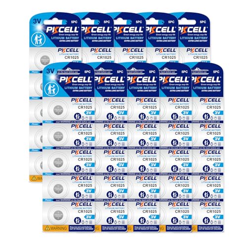 PKCELL CR1025 Battery 50-Pack CR1025 Lithium Battery 3V 5-Year Shelf Life