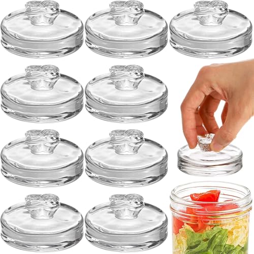 Okllen 9 Pack Fermentation Weights 7 cm Glass Fermenting Weights with Easy-Grip Handle for Wide-Mouth Jars Pickling Weight Set for Fermenting Pickles Sauerkraut and Other Fermented Foods