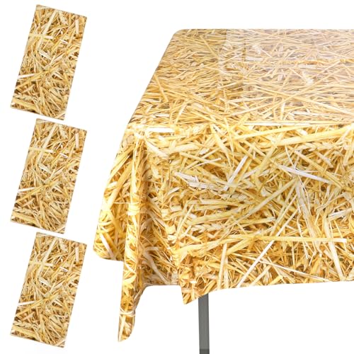 lasuroa 3pcs Straw Table Covers, 107.87x53.94in Plastic Hay Tablecloths Western Cowboy Theme Party Decorations Hawaiian Parties Supplies Farm Table Cloth for Party Decoration