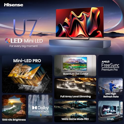 Image of Hisense 164 cm (65 inches) U7N Series 4K Ultra HD Smart QLED Mini LED TV 65U7N (Black)