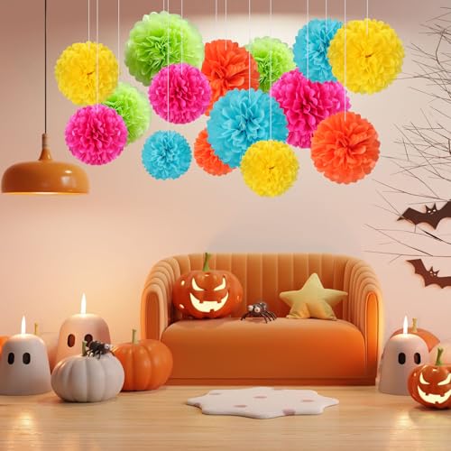 Image of 20 PCS Tissue Paper Pom Poms, Tissue Pom Poms Flowers, Sizes of 6 inch, 10 inch, 12 inch, 14 inch Hanging Paper Flower Ball for Wedding, Birthday, Easter, Graduation Party Decor (Colorful)