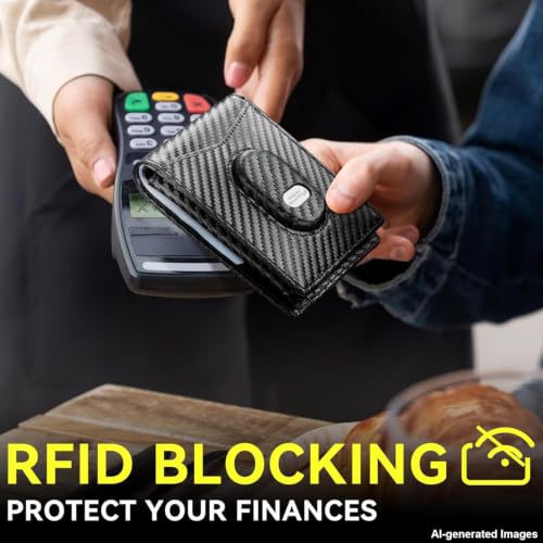 Image of furid Men Wallet for Samsung Galaxy SmartTag2: Slim Minimalist Wallet Compatible with Samsung Tracker Tag - RFID Blocking Wallet with 2 ID Window Carbon Fiber