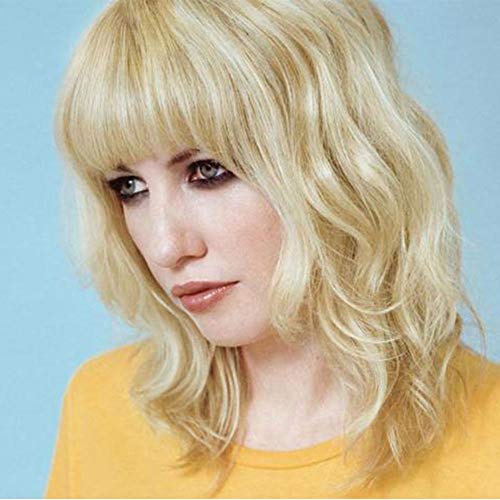 AISI QUEENS Short Wavy Wig Blonde Curly Bob Wig with Bangs Synthetic Wig for Women Shoulder Length Wigs Heat Resistant for Daily Party Cosplay Use