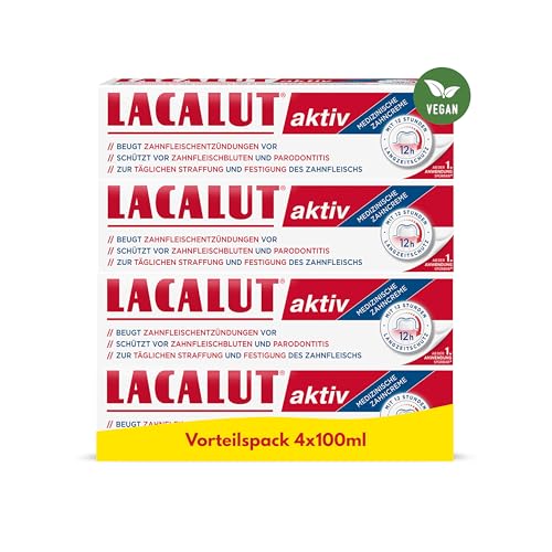Lacalut aktiv Zahncreme 4-er Pack (4x100ml) - Für starken Zahnfleischschutz und gesunde Zähne vegan