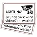 Produktbild 2er Set Achtung Videoüberwachung Schild (30x20 cm Kunststoff) - Schild Videoüberwachung