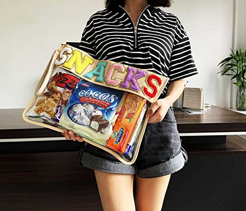 Image of HAIBOLAN Monogram Clear Stadium Purse Bag Chenille Letter Travel Patch Pouch Snack Makeup Wristlet