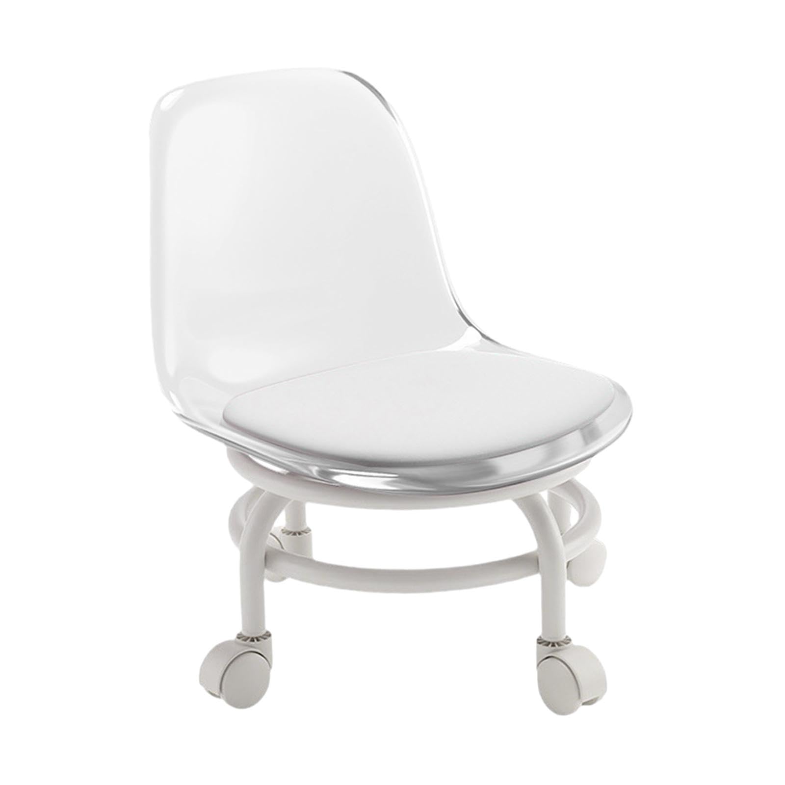 Taburete Bajo con Ruedas Asiento Rodante Silla Giratoria con Respaldo Tapizado en Cuero PU Material Resistente Adecuado para Limpieza en El Hogar Ofic, Claro, Individual