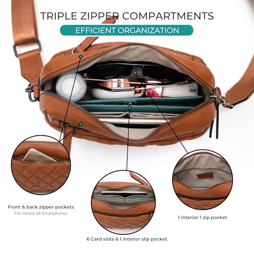 Image of Alldaily Small Triple Zip Crossbody Purse for Women, Vegan Leather Phone Bag with Wide Shoulder Strap