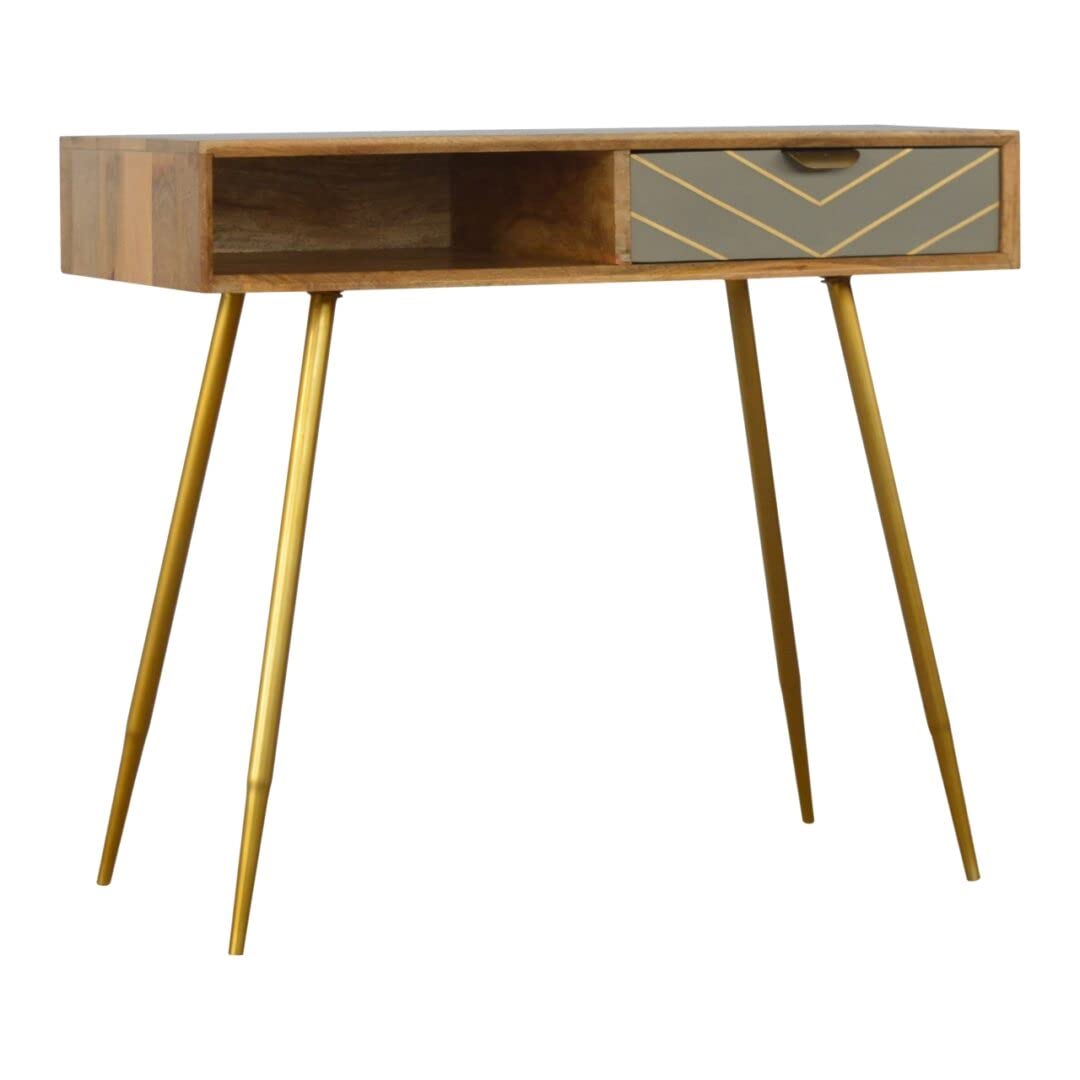 Netfurniture Kesos Sleek Cement Brass Inlay Writing Desk