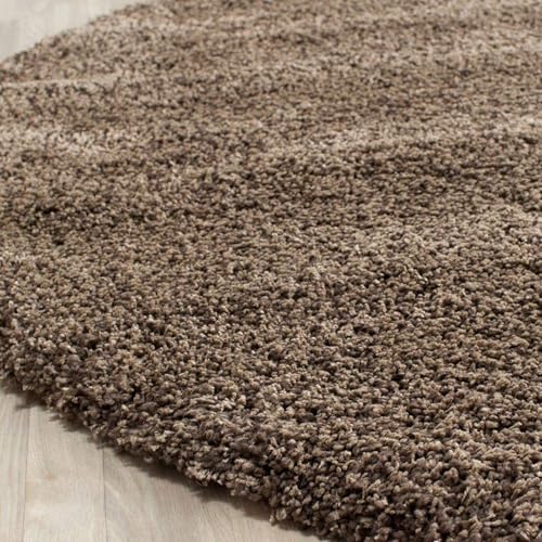 Image of Solid Fluffy Rugs and Carpet for Hall and Drawing Room 5x5 Round Light Brown Color