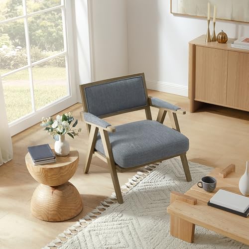 Sillón moderno tapizado gris con estructura de roble miniatura 5