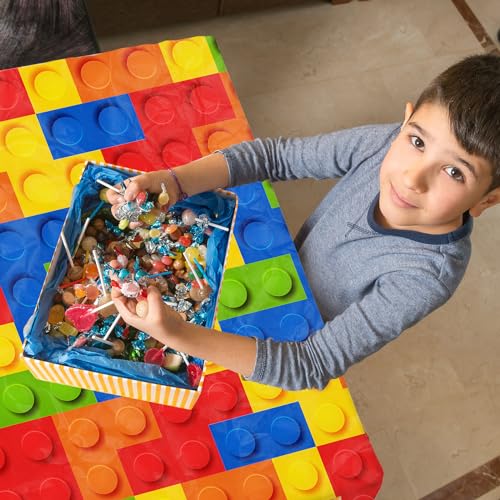 Image of 3pcs Building Block Tablecloths, Birthday Party Supplies Waterproof Plastic Colorful Blocks Bricks Table Cover for Building Block Party Decoration