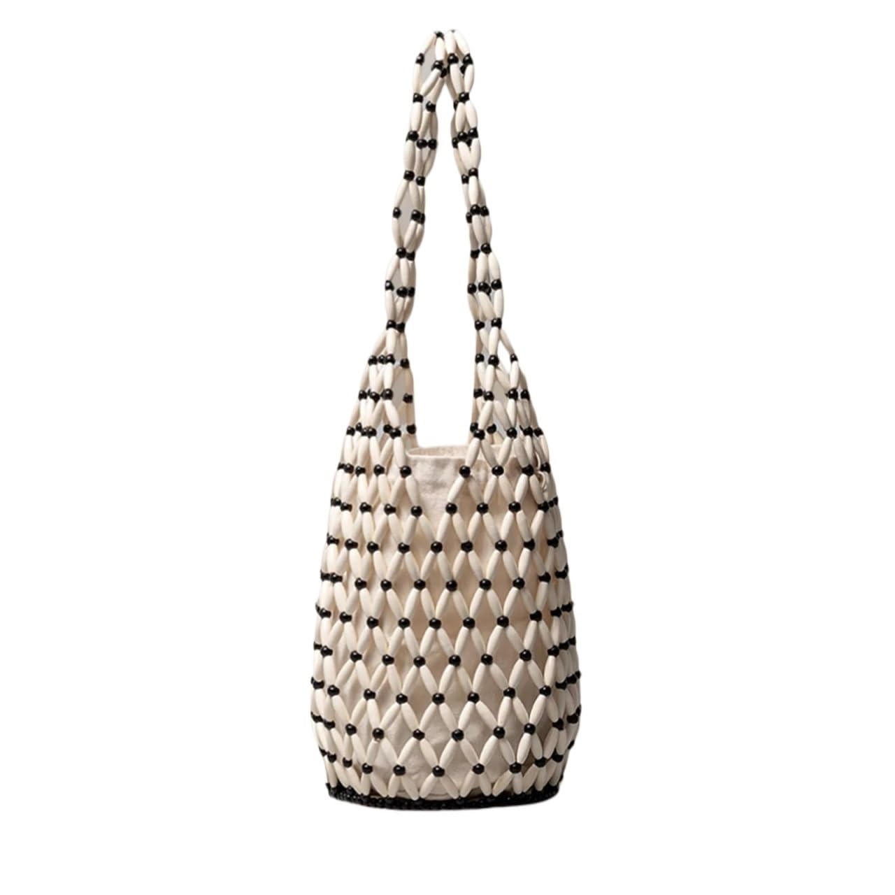 Bolso de Hombro de Paja Bolsos de hombro huecos for mujer, bolso mano tejido, con cuentas madera, playa asa superior for verano