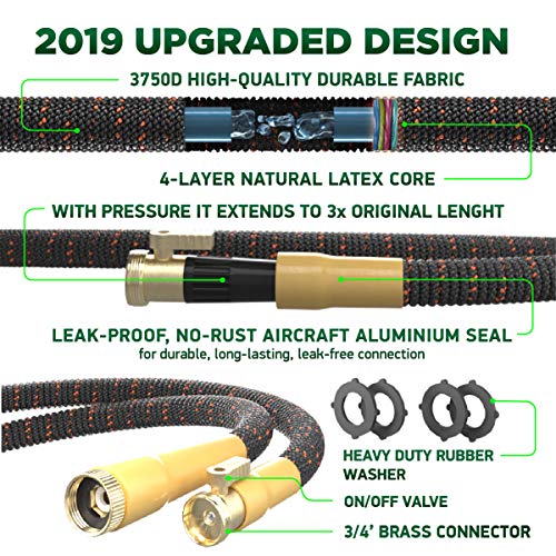 TBI Pro Garden Hose Expandable and Flexible - Super Durable 3750D Fabric | 4-Layers Flex Strong Latex | No-Rust Brass Connectors with Pocket Protectors - Water Hoses for Gardening(50FT Hose Only) New