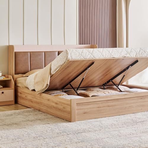 Image of Home Centre | Lexus | Engineered Wood | Hydraulic Storage | Queen Beds | Brown | 1 Year Warranty