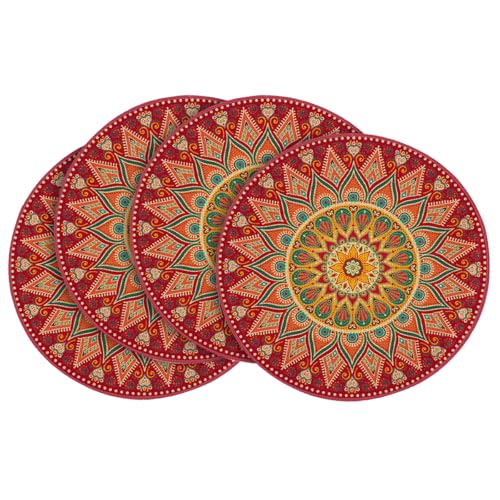 Artoid Mode Red Mandala Round Placemats Set of 4,14 Inch Seasonal Spring Farmhouse Table Mats for Party Kitchen Dining Decoration