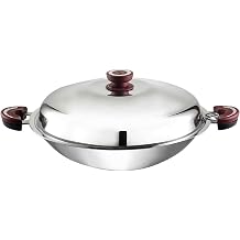 BUFFALO Clad Stainless Steel Wok Pan with Lid Round Bottom 16 inch 40cm Stir Frying Pan Tri-Ply Nonstick Cookware - Double Handle Cooking Pot for Induction/Electric/Gas Stoves