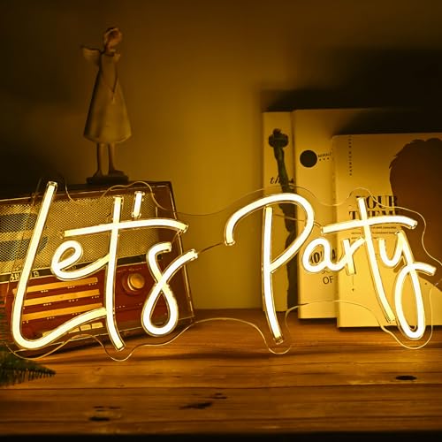 Image of Let's Party Neon Signs, Neon Light Sign for Wall Decor 20 x 9Inches Large LED Neon Sign Art Decorative Lights for Wedding Party Home Bar Store Festival, Warm White