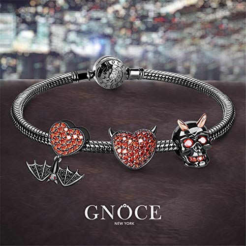 GNOCE Black Charm Bracelet for Women Men 925 Sterling Silver Snake Chain Bracelet with Skull Heart Bat Charm Bead Basic Charm Bangle with Clasp3
