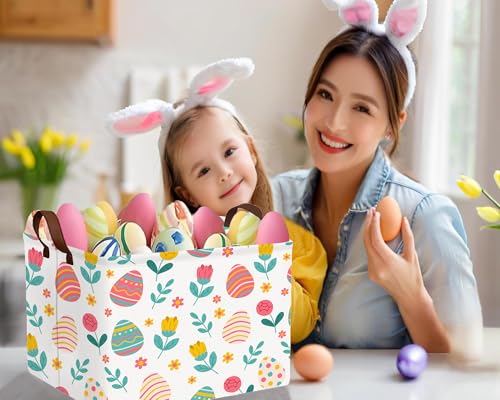 Image of Large Rectangular Easter Baskets Empty Waterproof Boy Toy Box Foldable Kid's Gifts Storage Bin Spring Room Decor(Rose Egg)