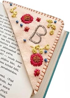MOTEERLLU Personalized Hand Embroidered Corner Bookmark,Felt Triangle Page Stitched Handmade Bookmark,Unique Cute Flower Letter Embroidery Bookmarks Accessories for Book Lovers(Fall-b)