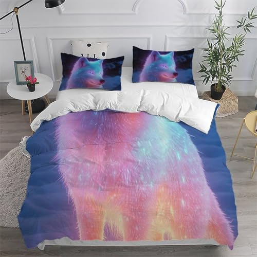Housse de couette loup coloré avec fermeture éclair en microfibre douce 3D