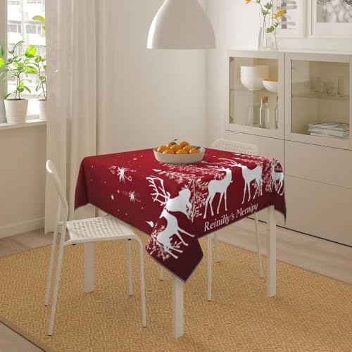 Nappe de Noël carrée cerf douce et sans plis pour table de fête