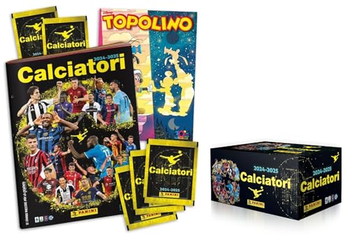 Álbum de futbolistas 2024-2025 con Mickey Mouse + 5 sobres figuritas - 2024-2025 Panini + Box 50 sobres 6 + 1 figura + reloj digital personaje y llavero fútbol de metal 3D, Cartas Coleccionables