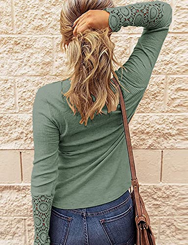 Image of Kancystore Women's Fall Long Sleeve Tops Lace V Neck Button Down Henley Shirts Tunic Blouses