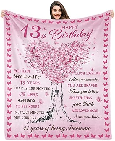 Kesidilo Birthday Gifts for 13 Year Old Girls, 13th Birthday Decorations for Girls Daughter Granddaughter Sister, 13 Year Old Girl Gifts Ideas for 13 + Year Old Girl Blanket 50" X 60"